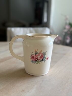Vintage Cream Floral Ceramic Pitcher w/ Pink Rose Motif by Universal Cambridge